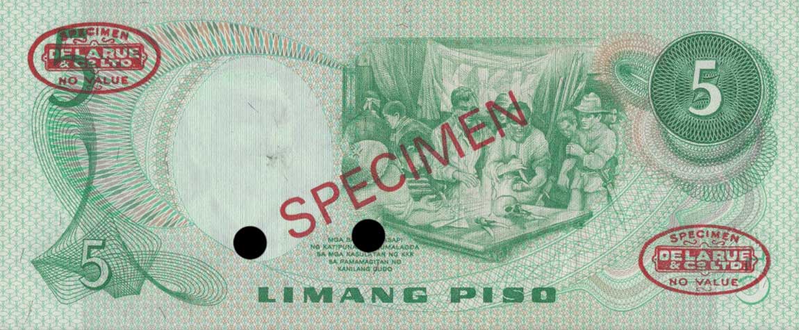 Back of Philippines p148s: 5 Piso from 1970