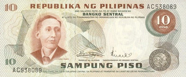 Front of Philippines p149a: 10 Piso from 1970