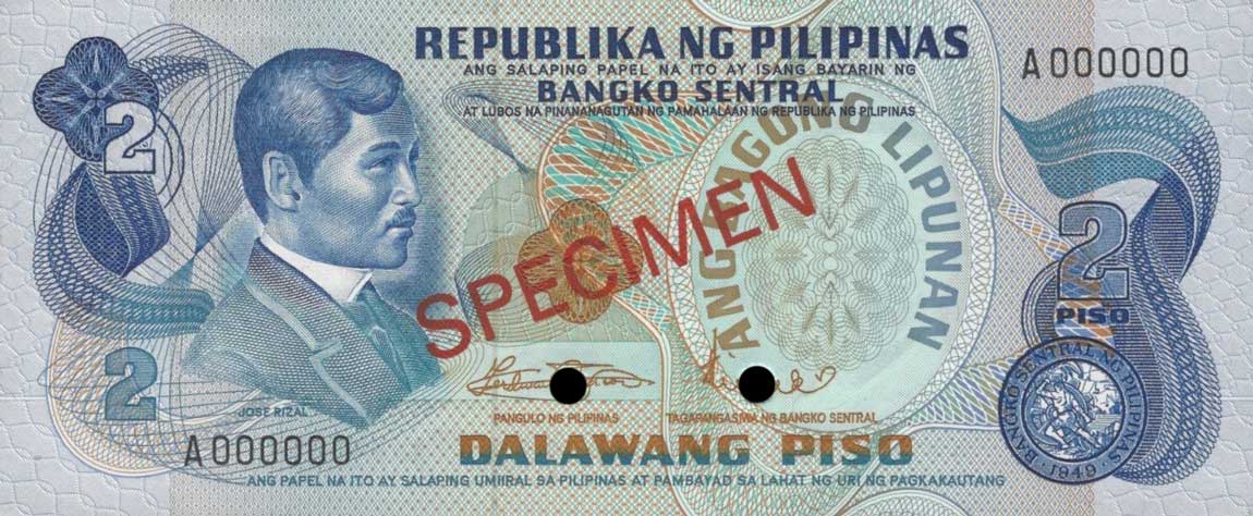 Front of Philippines p152s1: 2 Piso from 1970