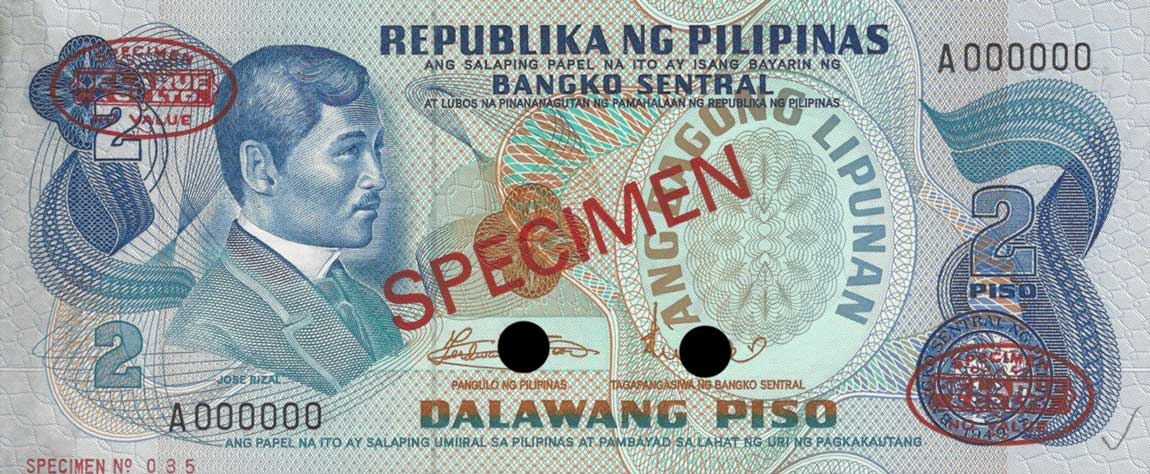 Front of Philippines p152s2: 2 Piso from 1970
