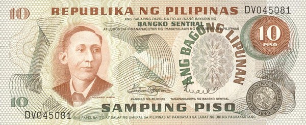 Front of Philippines p154a: 10 Piso from 1970
