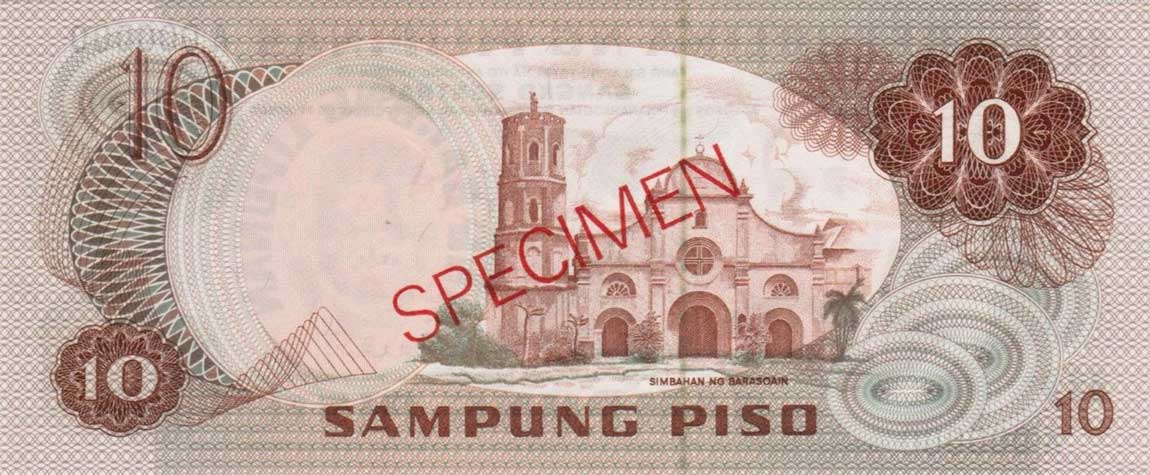 Back of Philippines p154s1: 10 Piso from 1970