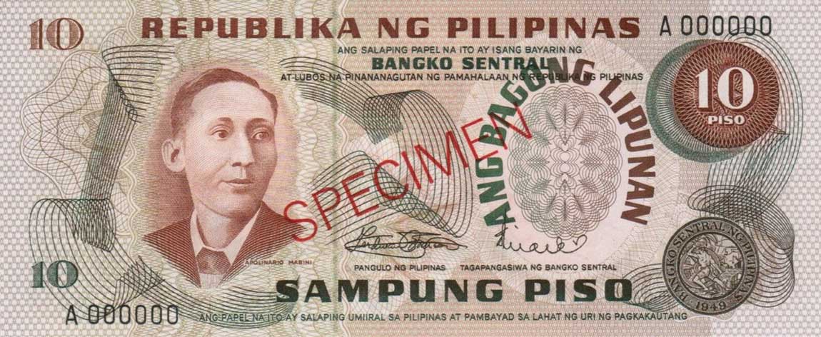 Front of Philippines p154s1: 10 Piso from 1970