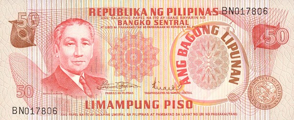 Front of Philippines p156a: 50 Piso from 1970