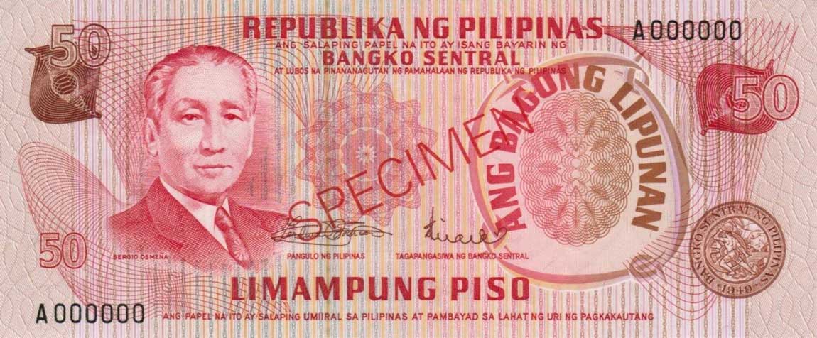 Front of Philippines p156s1: 50 Piso from 1970