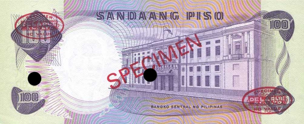Back of Philippines p157s1: 100 Piso from 1970