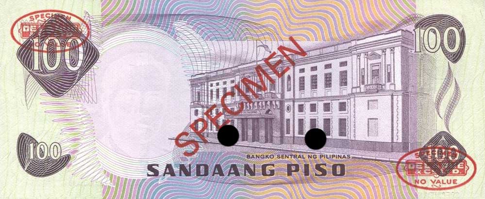 Back of Philippines p158s: 100 Piso from 1970