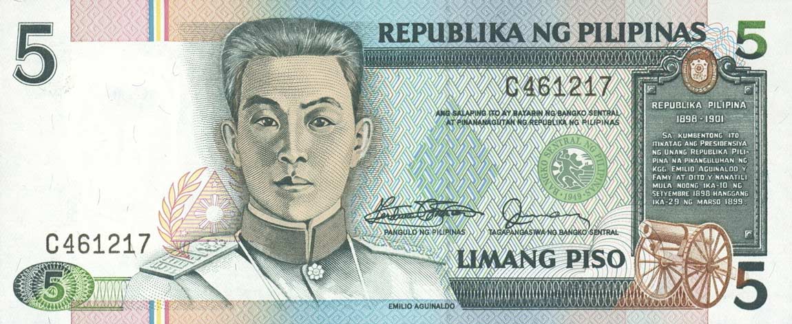 Front of Philippines p168a: 5 Piso from 1985