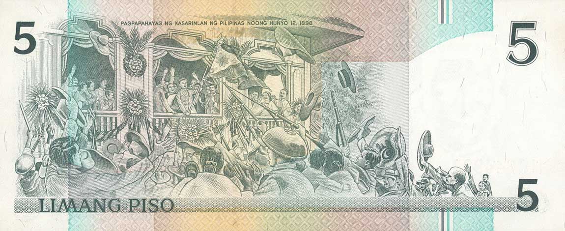 Back of Philippines p168d: 5 Piso from 1985