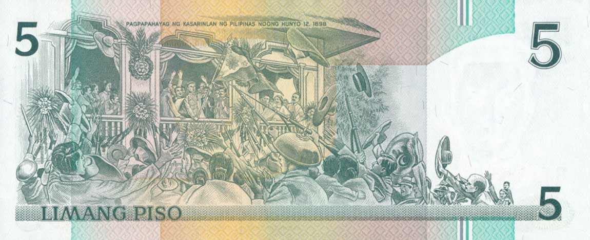 Back of Philippines p168e: 5 Piso from 1985