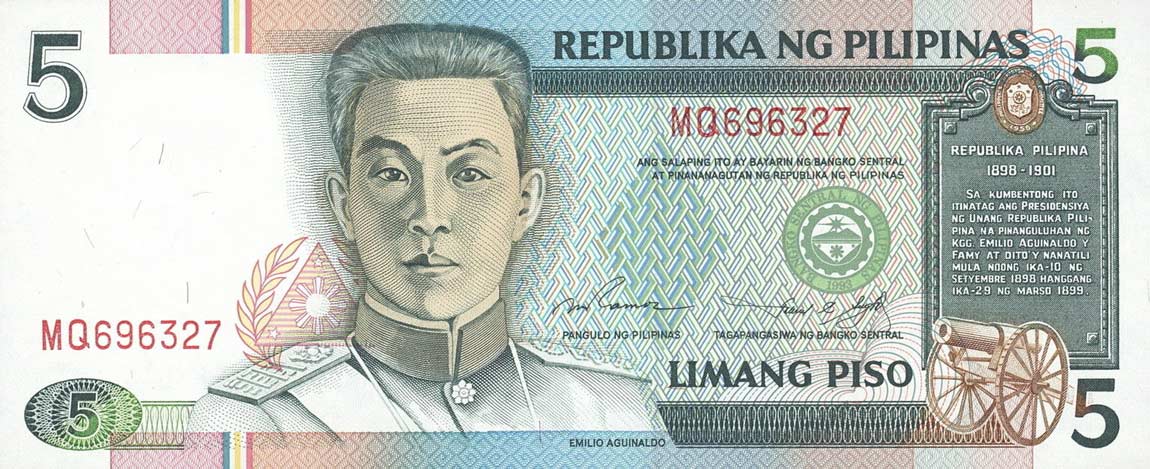 Front of Philippines p180: 5 Piso from 1995
