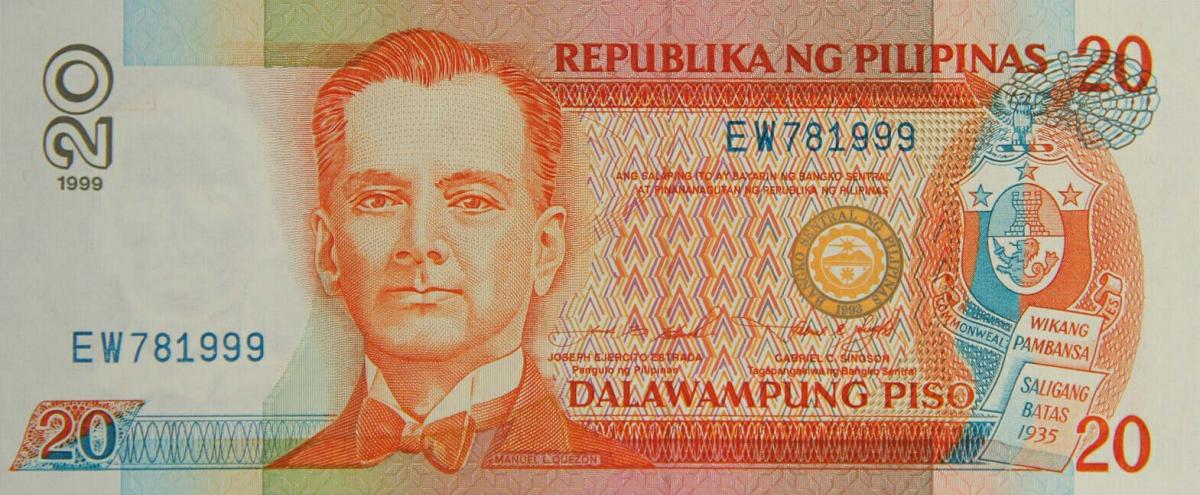 Front of Philippines p182d: 20 Piso from 1999
