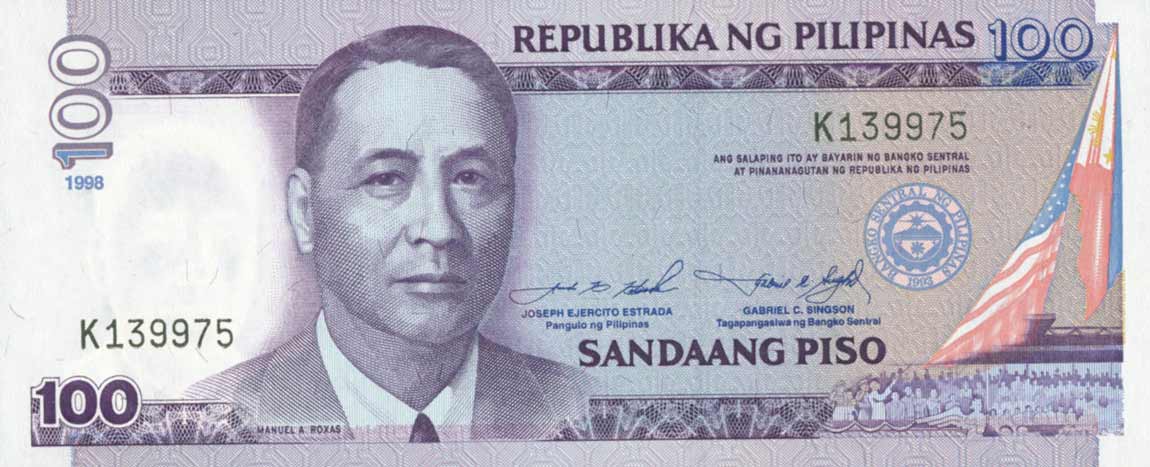Front of Philippines p184d: 100 Piso from 1998