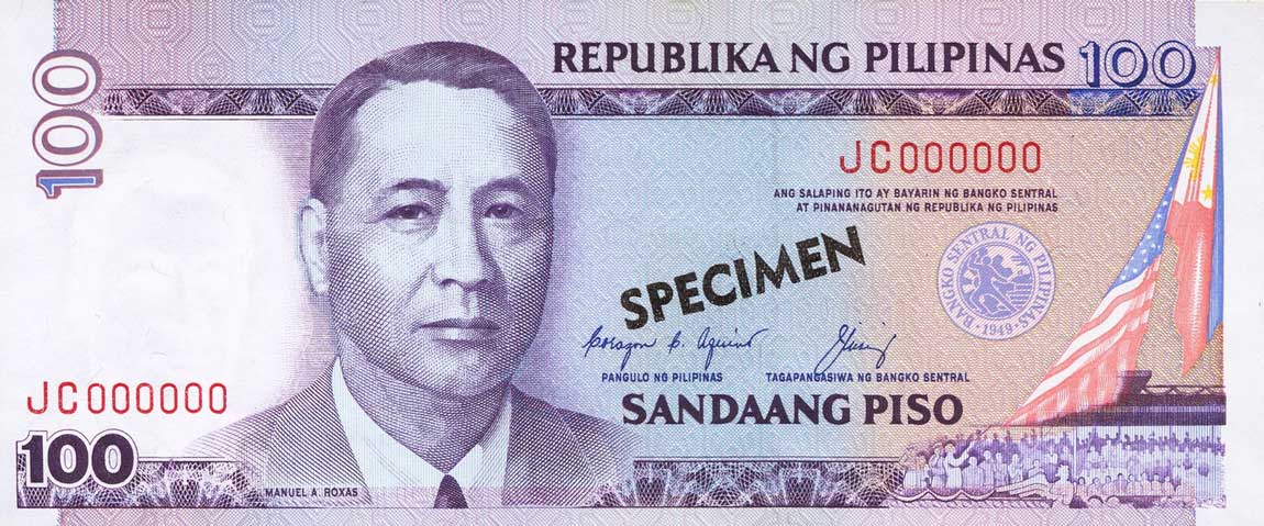 Front of Philippines p184s: 100 Piso from 1998