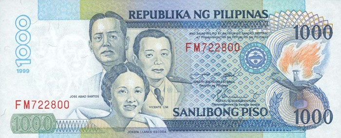 Front of Philippines p186c: 1000 Piso from 1999