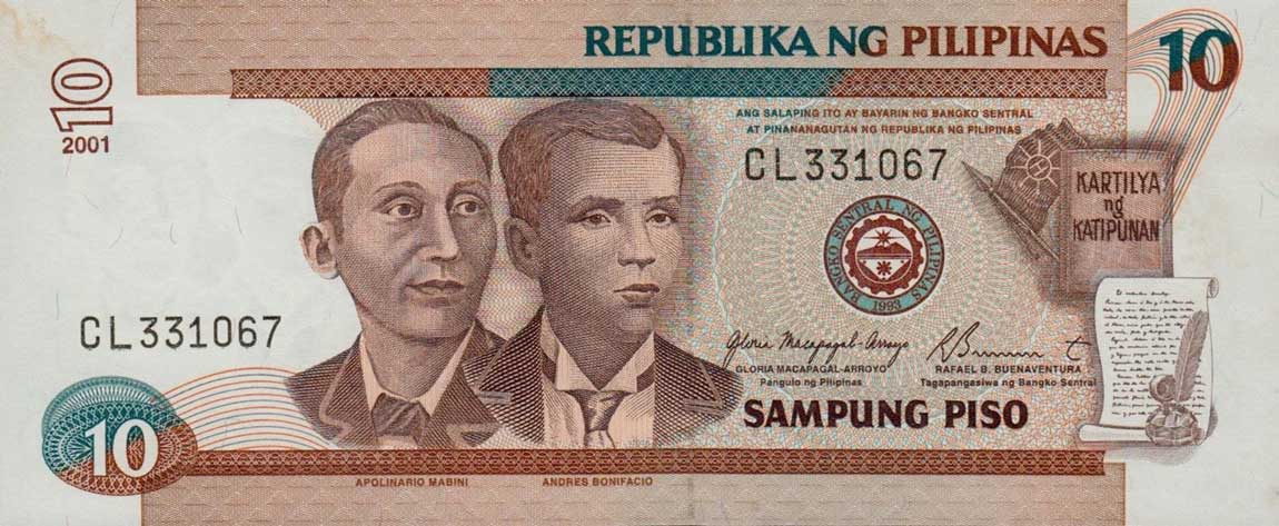 Front of Philippines p187i: 10 Piso from 2001