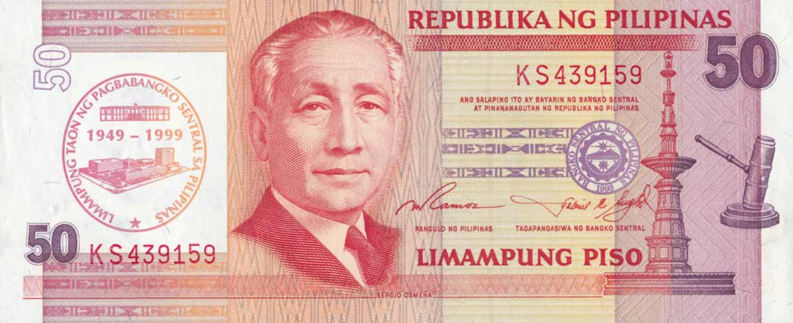 Front of Philippines p191a: 50 Piso from 1999