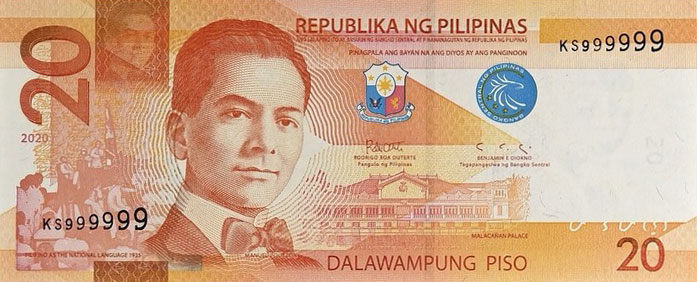 Front of Philippines p206d: 20 Pesos from 2019