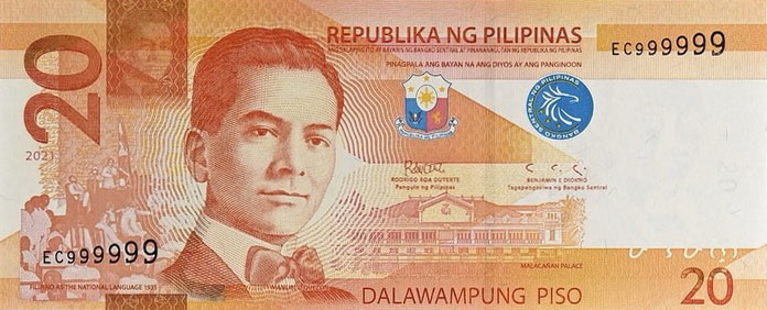 Front of Philippines p206e: 20 Pesos from 2021