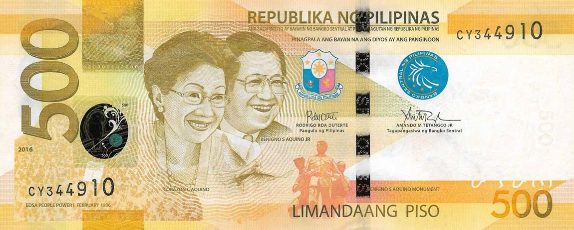 Front of Philippines p210b: 500 Pesos from 2016