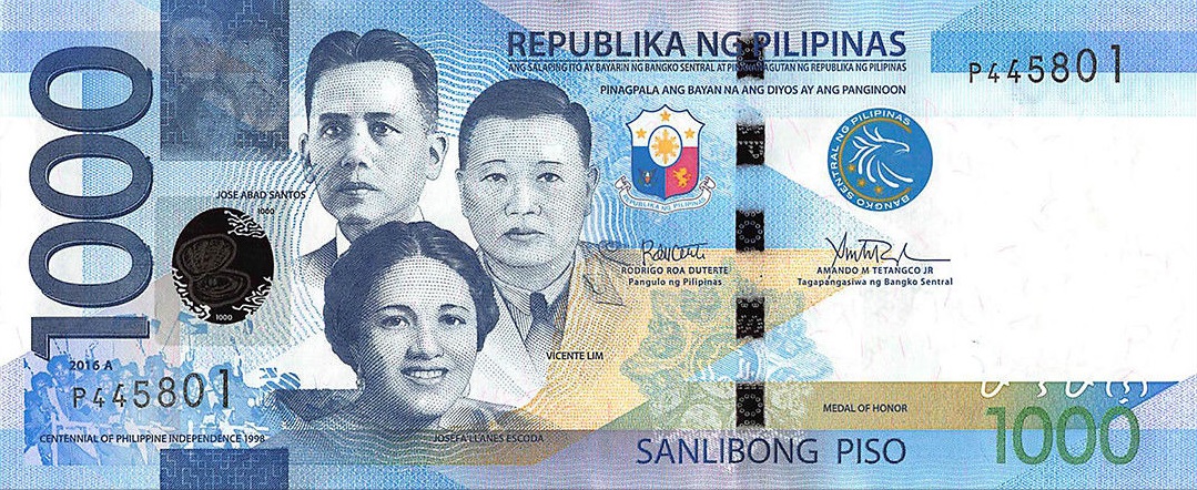 Front of Philippines p211c: 1000 Pesos from 2016