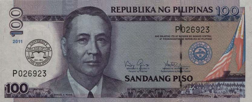 Front of Philippines p212B: 100 Piso from 2011