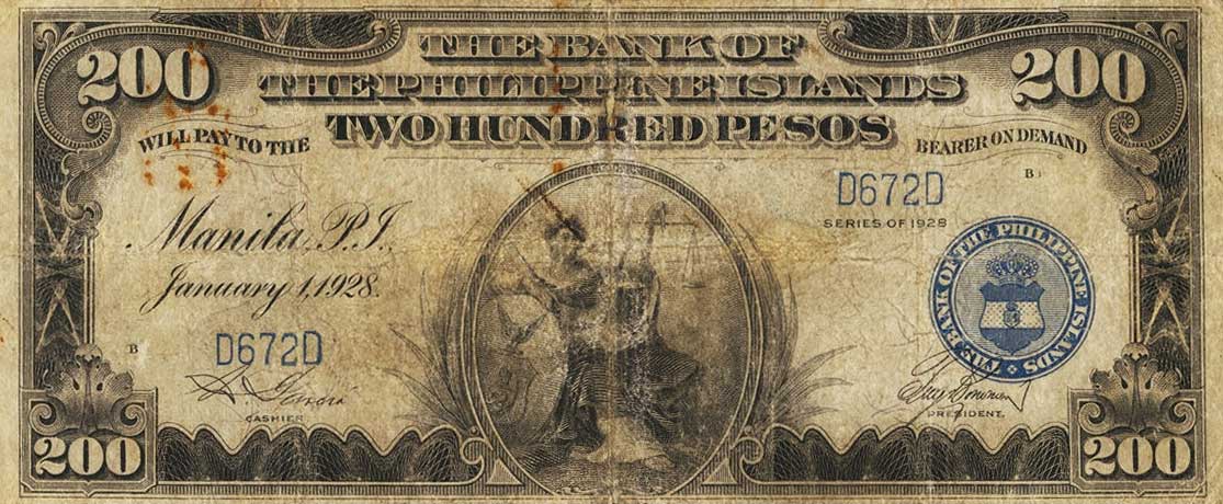 Front of Philippines p21: 200 Pesos from 1928