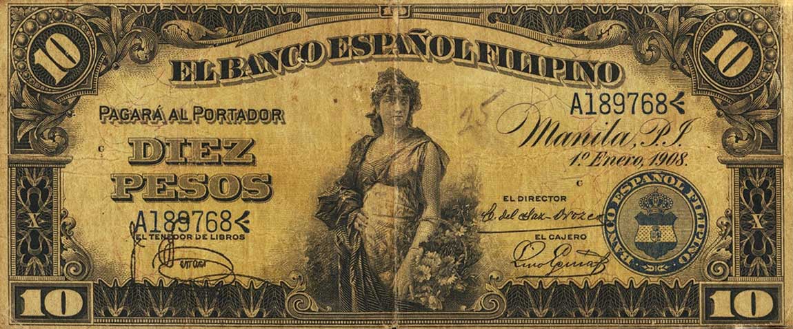 Front of Philippines p2b: 10 Pesos from 1908