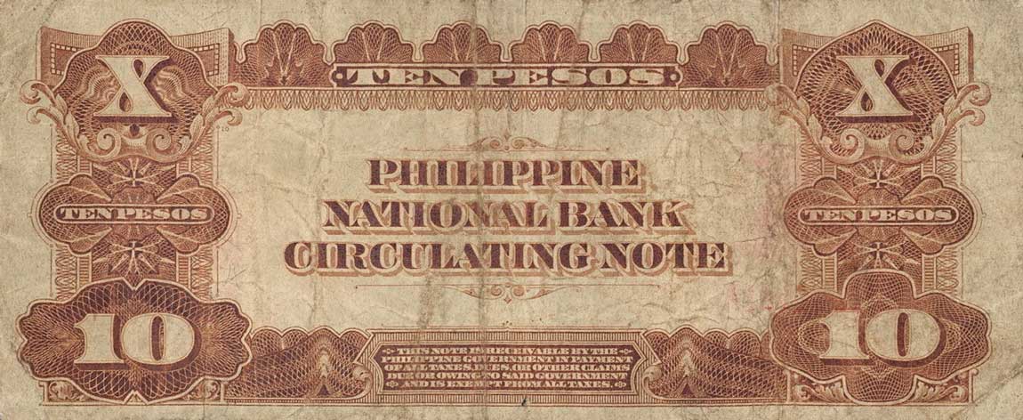 Back of Philippines p47b: 10 Pesos from 1916