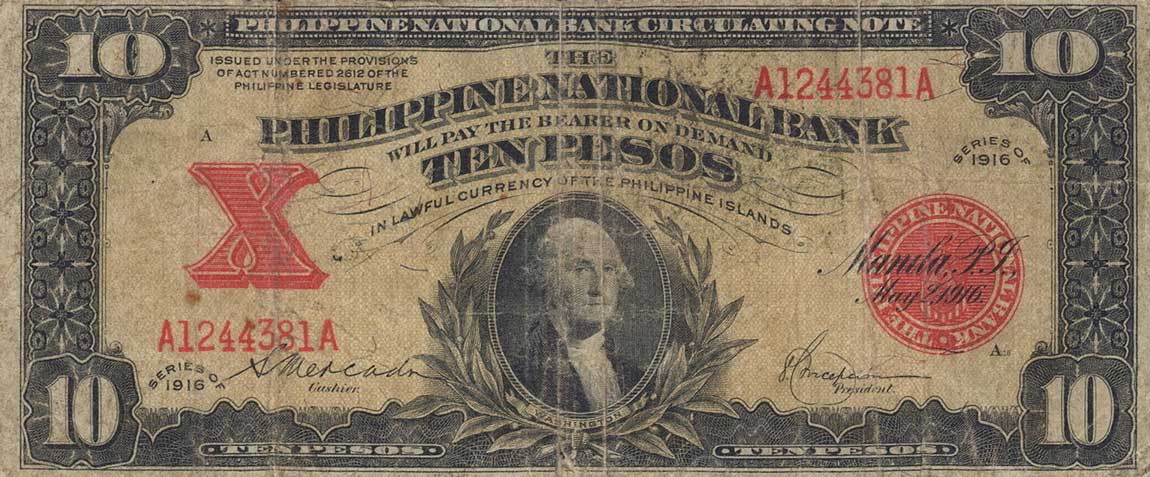 Front of Philippines p47b: 10 Pesos from 1916