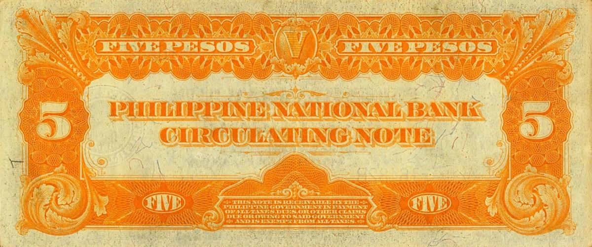 Back of Philippines p53r: 5 Pesos from 1921