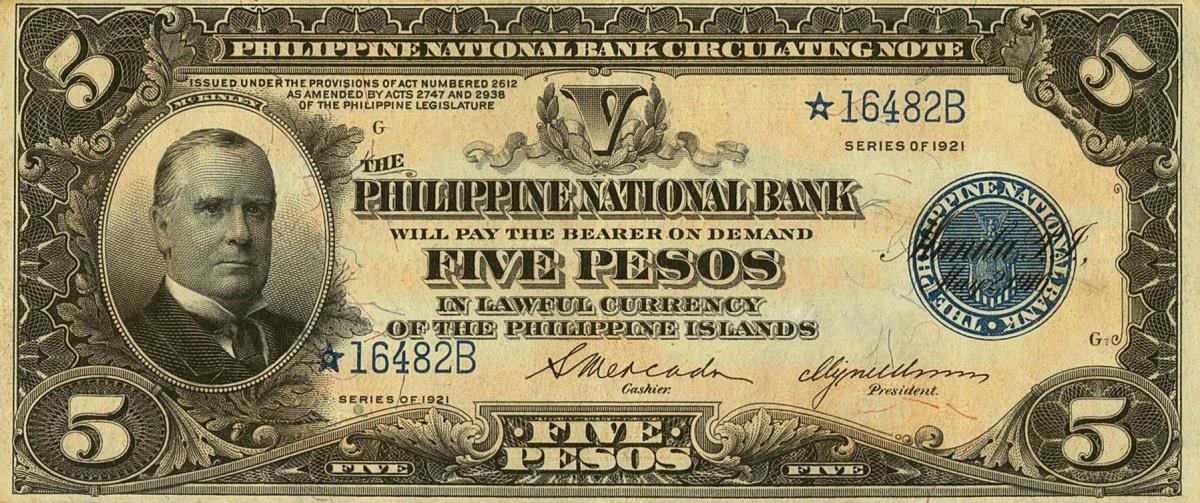Front of Philippines p53r: 5 Pesos from 1921