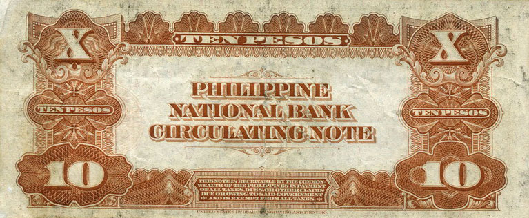 Back of Philippines p58: 10 Pesos from 1937