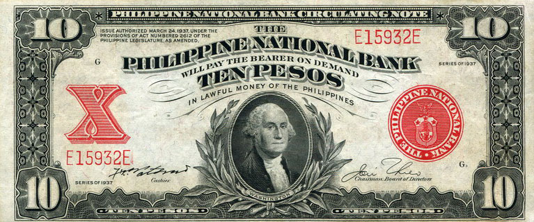Front of Philippines p58: 10 Pesos from 1937