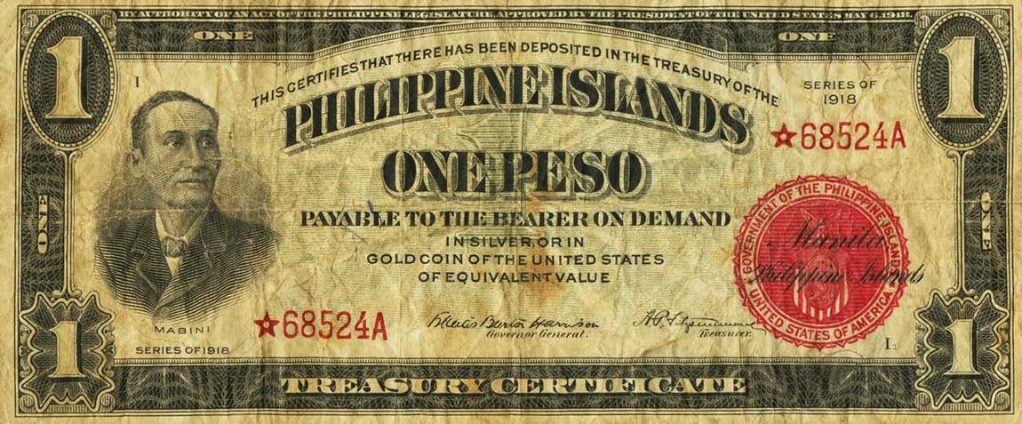 Front of Philippines p60a: 1 Peso from 1918