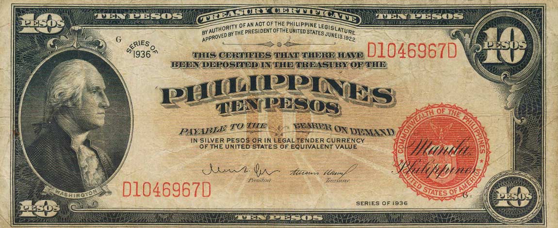 Front of Philippines p84a: 10 Pesos from 1936