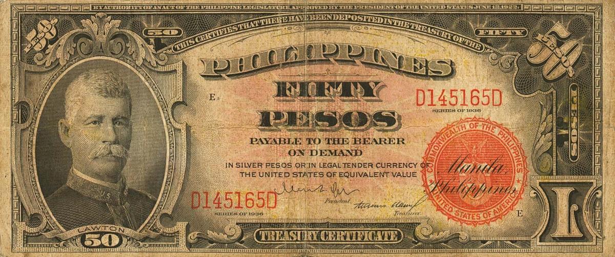 Front of Philippines p86a: 50 Pesos from 1936