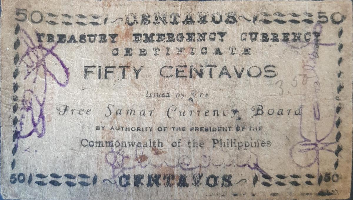 Back of Philippines pS1091a: 50 Centavos from 1943