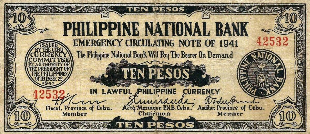 Front of Philippines pS127: 10 Pesos from 1943