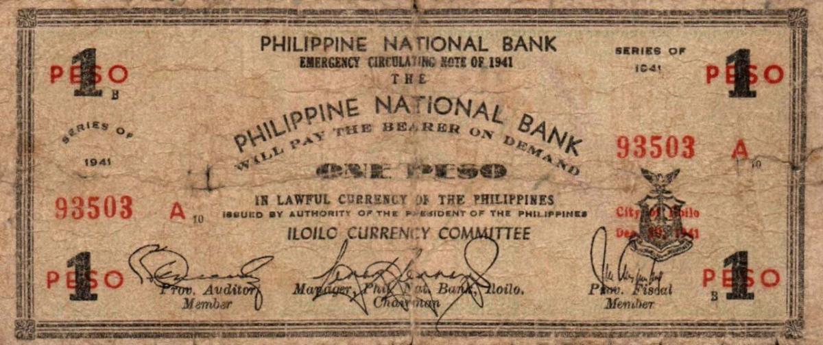 Front of Philippines pS305: 1 Peso from 1941