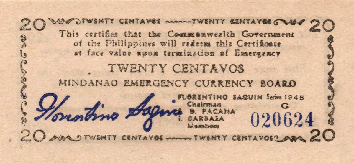 Front of Philippines pS533: 20 Centavos from 1945
