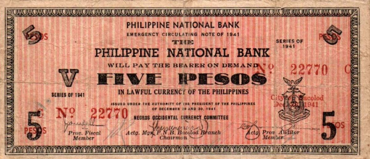 Front of Philippines pS617: 5 Pesos from 1941