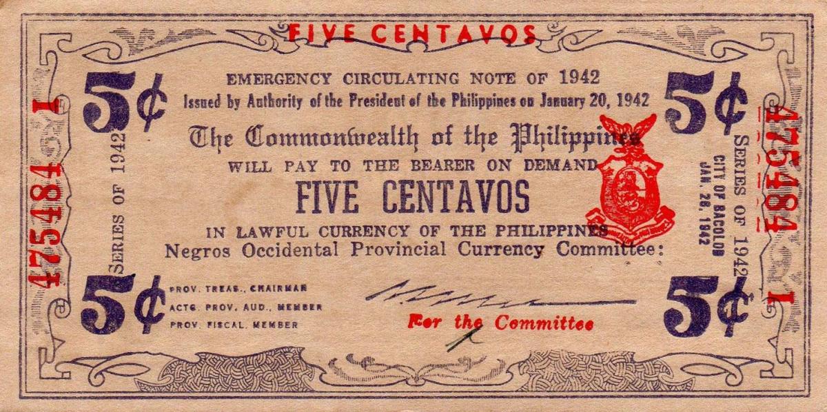 Front of Philippines pS641b: 5 Centavos from 1942