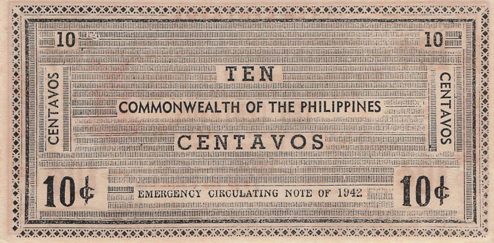 Back of Philippines pS643b: 10 Centavos from 1942