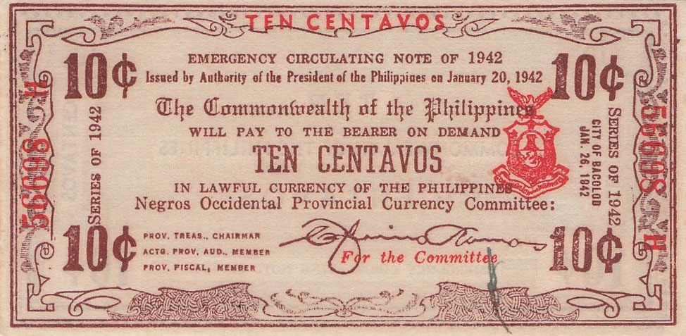 Front of Philippines pS643b: 10 Centavos from 1942