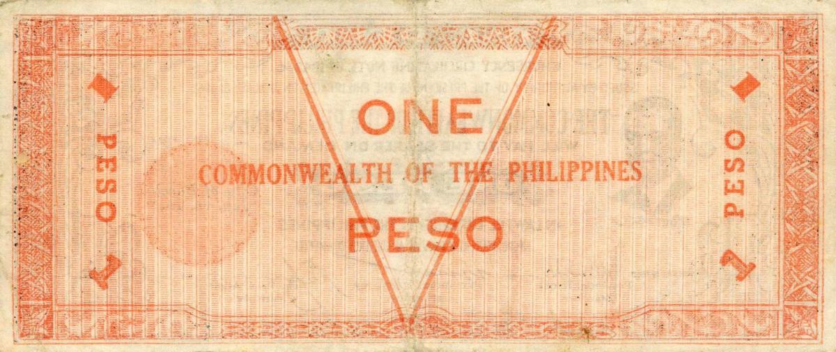 Back of Philippines pS646a: 1 Peso from 1942
