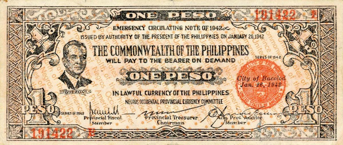 Front of Philippines pS646a: 1 Peso from 1942