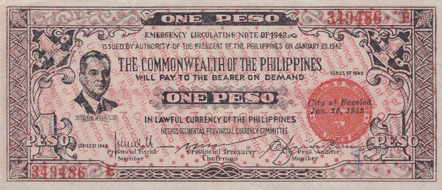 Front of Philippines pS646b: 1 Peso from 1942