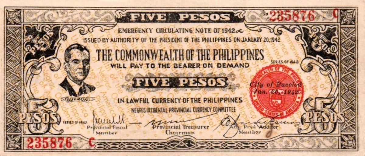 Front of Philippines pS648a: 5 Pesos from 1942