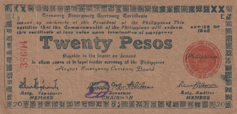Front of Philippines pS684: 20 Pesos from 1945